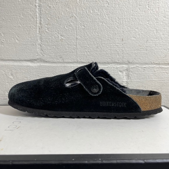 Birkenstock Boston Shearling Black Suede Clogs Mule Sandal Women's 39 EU/8 US - Picture 5 of 12